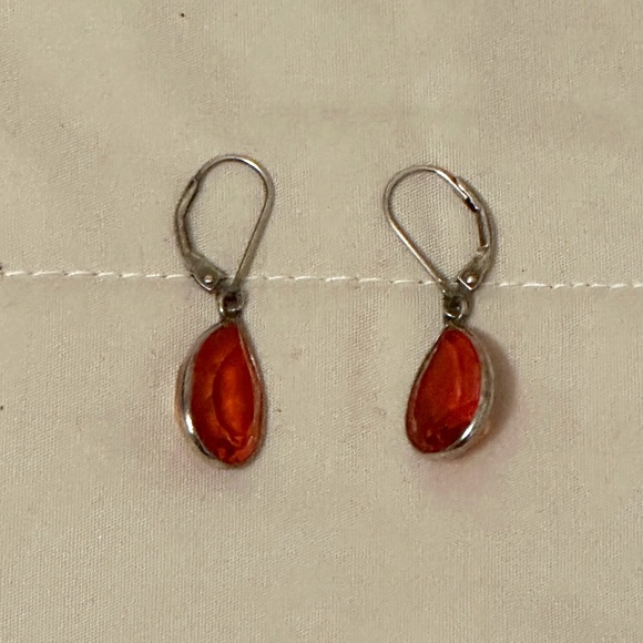 925 Sterling Silver Artisan Crafted Genuine Treated Fire Quartz Dangle Earrings - Picture 1 of 12